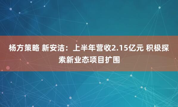 杨方策略 新安洁：上半年营收2.15亿元 积极探索新业态项目扩围